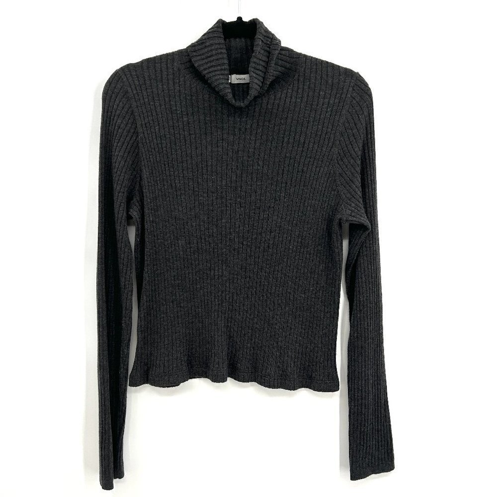 VINCE Gray Ribbed Long Sleeve Turtleneck Sweater Shirt Top Size XL